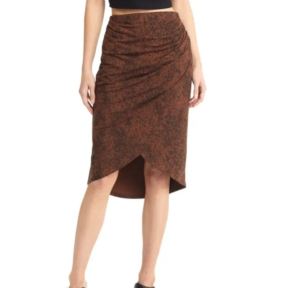 Open Edit Boho Brown Tulip Hem Flowy Knee Length Festival Earthy Skirt S NWT
